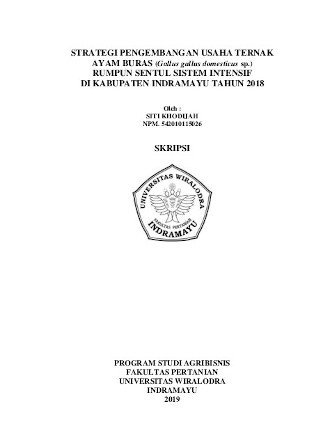 Cover of Strategi Pengembangan Usaha Ternak Ayam Buras Rumpun Sentul Sistem Intensif di Kabupaten Indramayu Tahun 2018  