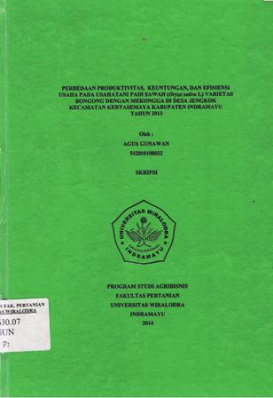 Cover of Perbedaan Produktivitas, Keuntungan, dan Efisiensi Usaha pada Usahatani Padi Sawah Varietas Boncong dengan Mekongga