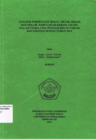 Cover of Analisis Persentase Beras, Menir, Dedak dan Sekam dari Gabah Kering Giling dalam Usaha Jasa Penggilingan Padi di Kecamatan Sliyeg Tahun 2014