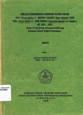 Cover of Analisis Perbandingan Usahatani Sistem Sorjan Padi - Kacang Panjang - Cabe Merah Musim Tanam 1993/1994 