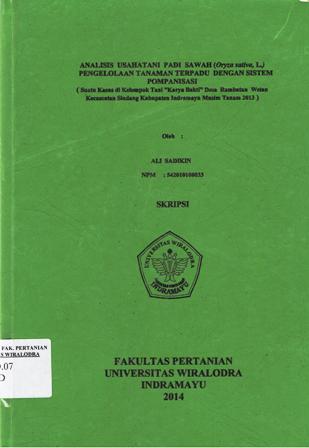 Cover of Analisis Usahatani Padi Sawah Pengelolaan Tanaman Terpadu dengan Sistem Pompanisasi