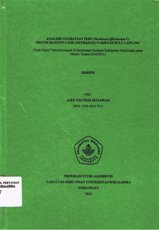 Cover of Analisis Usahatani Tebu Sistem Ratoon Cane (Keprasan) Varietas Bulu Lawang