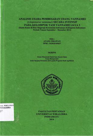 Cover of Analisis Usaha Pembesaran Udang Vannamei Secara Intensif pada Kelompok Tani Vannamei 3